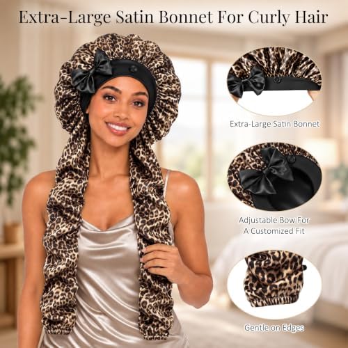 Bonnet for Braids Long Hair Double Layer Silk Satin Bonnet Bounce Curl Caps Women Sleeping Samurai Wrap Hair Hose Cap 2 in 1 - Image 2