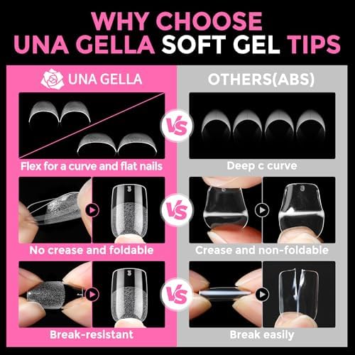 UNA GELLA Short Square Gel Nail Tips Squoval 216pcs Pre-Etched Full Cover - Image 6