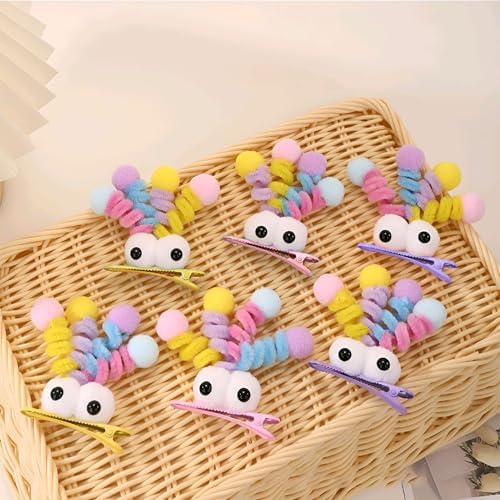 MIUPOO Fluffy Pom Poms Hair Clips,Crazy Hair Day Accessories for Girls,Quirky Little Monster Barrettes,Plush Duckbill Hairpins Hair Barrettes,Party Modeling Hair Accessories,2 Pieces,Yellow eyes - Image 4