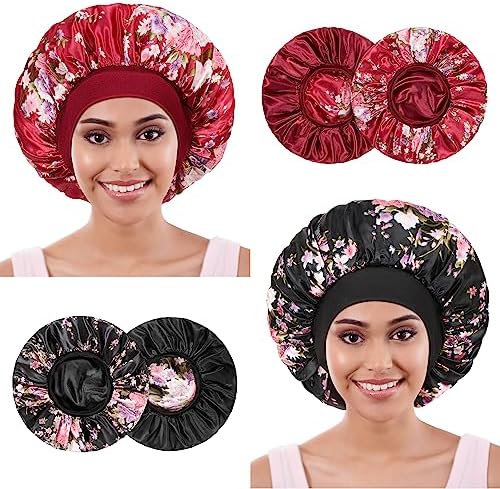 2pcs Satin Silk Hair Bonnet for Sleeping, Sleep Bonnets for Women by PHILIGHTS