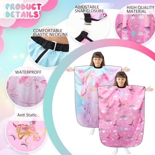 Ramede 2 Pcs Kids Haircut Capes, Unicorn Barber Capes for Girls, Waterproof Hair Cutting Aprons with Adjustable Snap Closure for Home Salon Haircut and Dyeing - Image 3