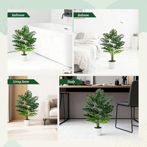 Der Rose 28" Tall Artificial Monstera Plant in White Pot for Indoor Decor - Image 5