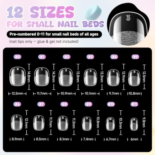 UNA GELLA Extra Short Square Kids Nail Tips 216Pcs Squoval Press On Nails - Image 7
