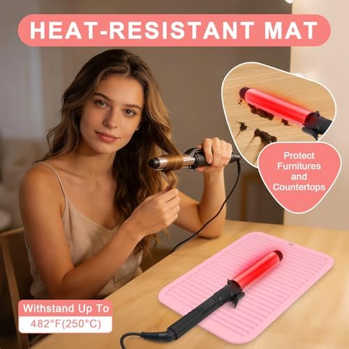 Silicone Heat Resistant Mat for Hair Tools, Oversize, Pink - Image 2