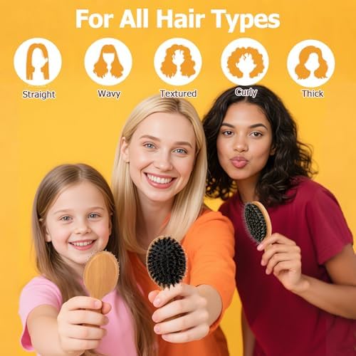 Mini Hair Brush, Travel Small Boar Bristle Hair Brush for Women Gift - Image 2