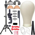Wig Stand Tripod with Heads, Canvas Block Head Mannequin Head Stand Wigs Display Styling Head With Mount Hole for Wigs Making Display with Wig Caps, T Pins C Pins Set Bristle Brush by Simnient