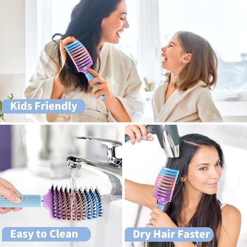 HIPPIH Boar Bristle Hair Brush Set of 2, Detangling Smoothing for Wet & Dry - Image 7