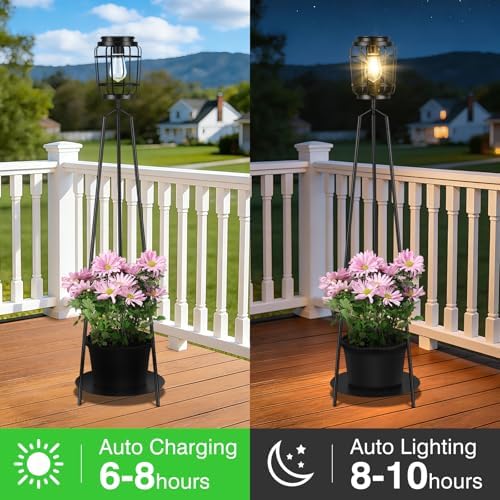 TOWPONICS 40.75'' Outdoor Floor Lamp with Planter Stand,Flower Pots - Image 3