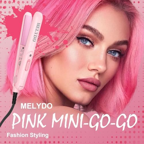 Mini Flat Iron for Travel, 0.7 Inch Small Hair Straightener for Short Hair & Bangs, Fast Heat Up 2-in-1 Straightening & Curling Iron, Dual Voltage Portable Mini Straightener with Pouch (Pink) - Image 6