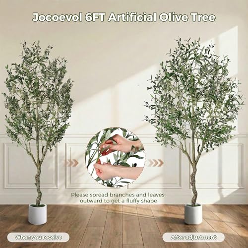 Artificial Olive Tree Indoor 6FT, Tall Faux Olive Tree with White Planter - Image 5