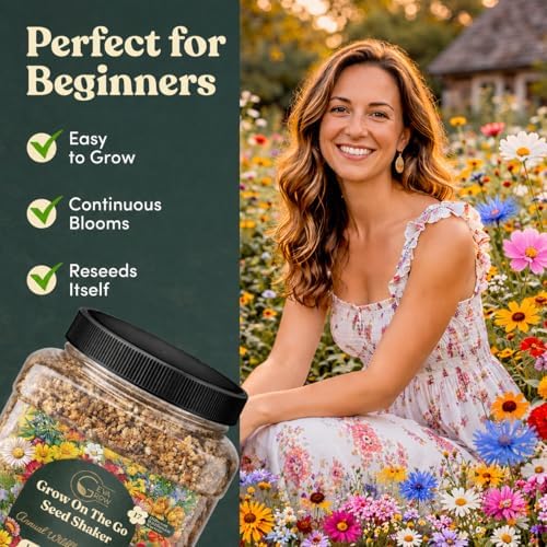 Wildflower Seed Shaker – Annual Mix by GevaGrow | 17 Variety Flower Seeds for Planting in Pots & Outdoor Gardens, Bulk 300,000+ Seeds - 1 Pound Tub - Image 5