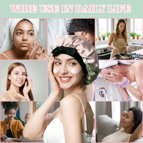 Satin Hair Braid Bonnet for Sleeping Double Layer Tie Band Elastic Wide Soft Silk Lined Nightcap Women Girls Cute - Image 7