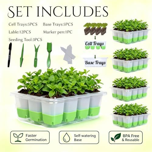 NestNature Silicone Seed Starter Tray , 5-Pack 60 Cells, Root-Safe - Image 3