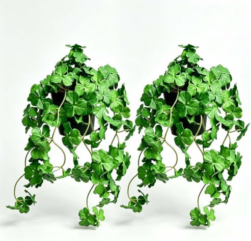 Artificial Shamrock Hanging Potted Plant, 2 Pack Fake Clover Vine with Pot by QenyiHPD