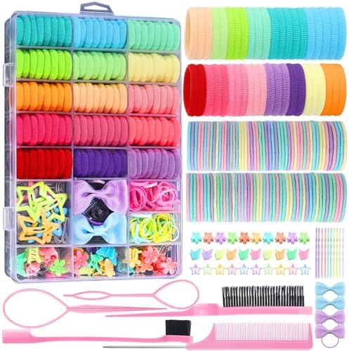 auroray Toddler Hair Accessories, Cotton Toddler Elastic Hair Ties Baby Hair Ties with Hair Clips Hair Tail Tools, Girls Hair Accessories for Girls Baby Toddlers Kids by auroray