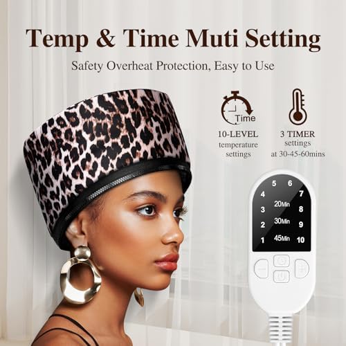Heat Cap Leopard Thermal Steam Cap - 10-Level Heating for Deep Conditioning Natural and Black Hair at Home - Image 4
