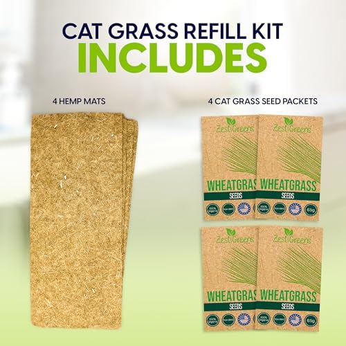 Cat Grass Refills for Self Watering Cat Grass Kit - 4 Mats and 4 Cat Grass Seed Packets (Refill Kit) - Image 2
