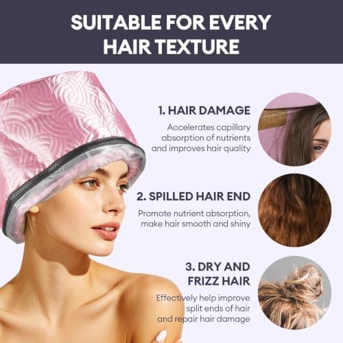Electric Hair Steamer Cap with Temperature Control, Removable Thermal Hair Care Hat for Home Spa (Pink Type) - Image 5