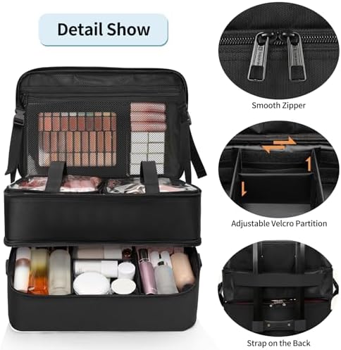Large Makeup Train Case with a Large Makeup Travel Case for Hairstylist, Hairdresser Bag with Detachable Pouch,Heat Insulation and Anti-scalding for Hairdressing Tool Organizer 2 in 1, Big wheels - Image 5