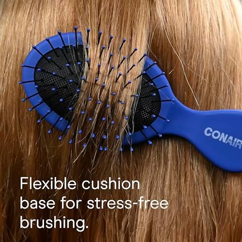 Conair Hair Brush Set, Detangling Mini, 3-Pack, Pink, Gray, Blue - Image 6