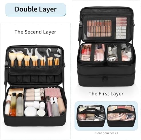 Large Makeup Train Case with a Large Makeup Travel Case for Hairstylist, Hairdresser Bag with Detachable Pouch,Heat Insulation and Anti-scalding for Hairdressing Tool Organizer 2 in 1, Big wheels - Image 3