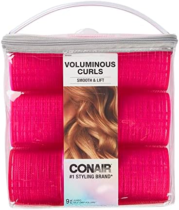 Conair Heatless Curls - Extra Large Hair Rollers - heatless overnight curlers for long lengths - volumized waves - Hot Pink - 9 Count w/storage case by conair