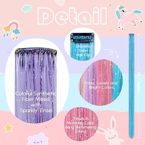 Mermaid Hair Tinsel Kit for Girls, Clip in Color Hair Extensions - Image 5