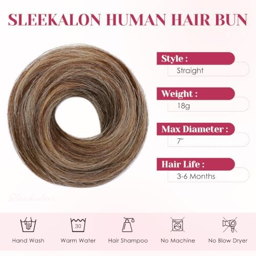 Messy Bun Hair Pieces Human Hair, Straight #4P27 - Image 3