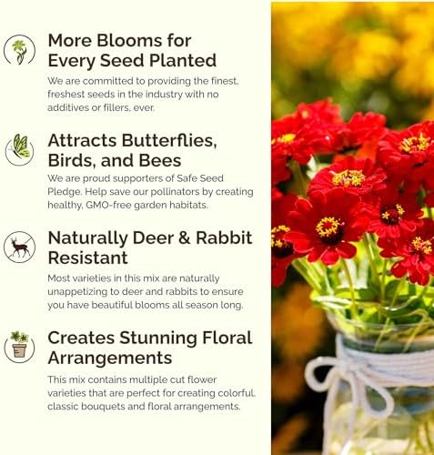 Eden Brothers Fiery Flower Mixed Seeds for Planting, 1/4 lb, 120,000+ Seeds with Zinnia Scarlet Flame, Plains Coreopsis | Attracts Pollinators, Plant in Spring or Fall, Zones 3, 4, 5, 6, 7, 8, 9, 10 - Image 4