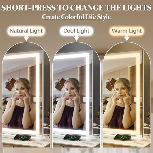 FENNIO Large Vanity Mirror with Lights，35.5" x 27" LED Makeup Mirror，Hollywood Mirror with 3 Color Modes & Adjustable Brightness，Vanity Mirror Square White - Image 2