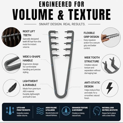 Texture Comb for Men, 2 Pack Texturizing Comb for Hair Volume, Hair Texture Comb, Root Lifting Styling Comb, Wide Tooth Barber Comb for Thick, Curly & Wavy Hair - Image 4
