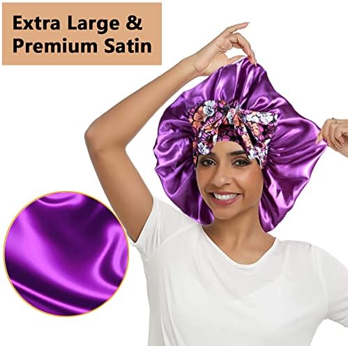 2pcs Large Silky Bonnets with tie Band Braid Bonnet, Satin Bonnet for Sleeping Curly Hair, E - Image 2
