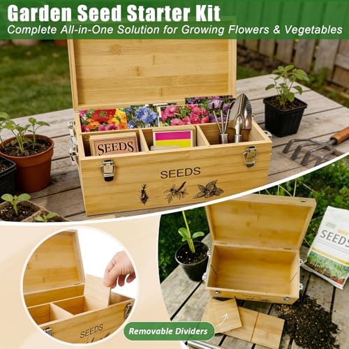 Natural Bamboo Seed Storage Organizer Box, Garden Tools Saving Kit - Image 3