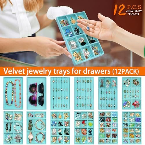 12 Set Jewelry Trays Organizer Stackable Jewelryy Display Case Storage Box for Earring Necklace Rings Bracelet Watch - Image 6