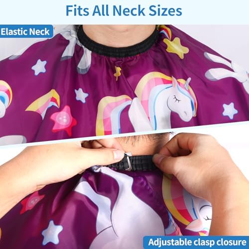 Kids Barber Cape with Neck Duster Brush, Professional Salon Hair Cutting Cape with Adjustable Snap Closure(unicorn) - Image 3