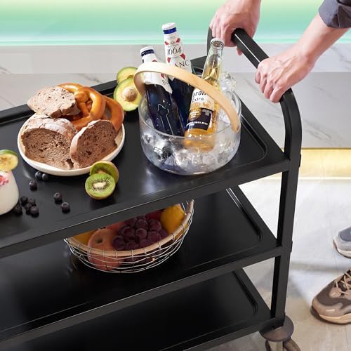 CURTA Black Stainless Steel Serving Cart, 3-Tier Rolling Utility Trolley (30"x16"x33"), Heavy Duty Painted Kitchen Cart on Wheels with Brakes, Commercial Grade for Restaurant, Hotel, Salon & Lab - Image 3