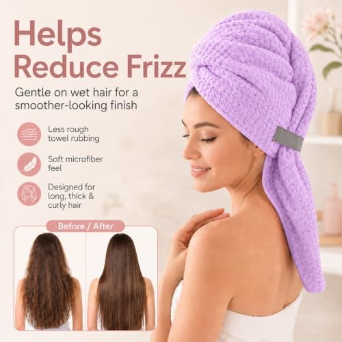 Large Microfiber Hair Wrap Towel for Women, Quick-Dry & Absorbent (Purple) - Image 5