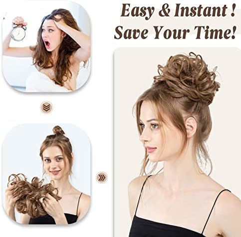 CJL HAIR Large Messy Bun Hair Piece Wavy Curly Scrunchies Synthetic Chignon Ponytail Hair Extensions Thick Updo Hairpieces for Women Light Champagne - Image 6
