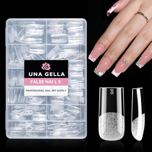 UNA GELLA Sharp Square Nail Tips Medium Soft Gel Nail Tips 216pcs 12 Sizes by UNAGELLA