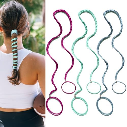 Elastic Hair Bands for Women, 25" No Tangle Spiral Hair Ties Damage-Free Ponytail Holders Wrap for Thick Long Hair Motorcycle Hair Accessories for Sports- Bike Riding Swim Skiing- Hot Pink/Blue/Aqua by Unknown