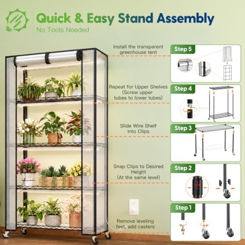 FREELICHT Indoor Greenhouse with Grow Light, 5-Tier 4×30W, 29.5x13.8x61.5IN - Image 7