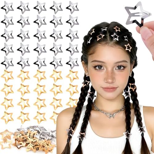 50 PCS Gold Silver Star Hair Clips Barrettes, 1.18 Inch Snap Y2K Hair Clips by TINKRSTUFF