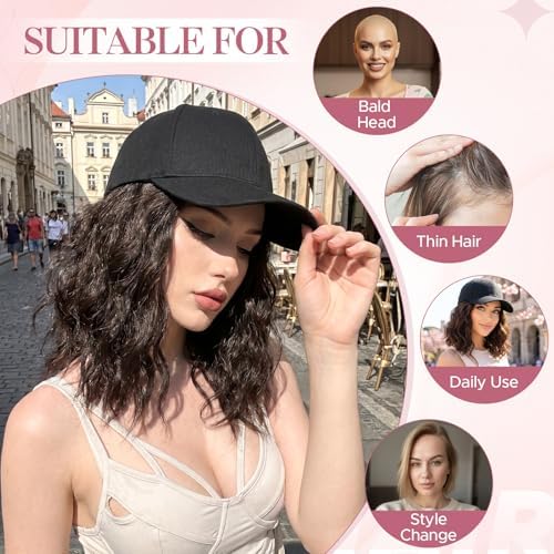 SEGO Baseball Cap with Hair Extensions for Women Heat Resistant Synthetic Hair Attached Long Curly Hairpiece Black Baseball Cap Wig Adjustable Hat Wigs for Women 8 Inch 88A/89A Light Grey - Image 4