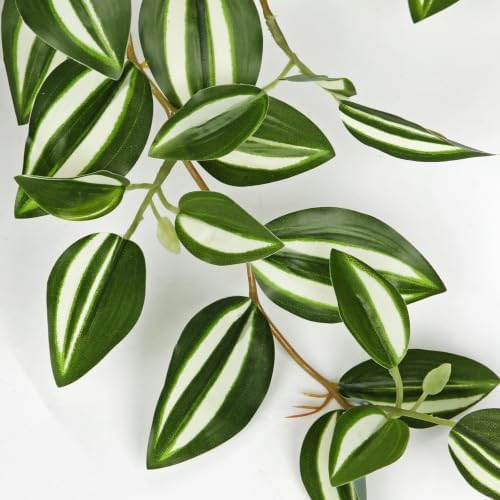 Briful Artificial Potted Plant Indoor, 19.6" Faux Watermelon Peperomia Trailing Plant in Black Pot, Realistic Fake Plants with Cascading Green Leaves for Cabinet Shelf Bathroom Office Desk Home Decor - Image 3