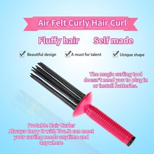 Curly Hair Styler Tool, 17 Teeth Curling Roll Comb - Rose red+Black, Hair Salon Professional Curling Brush for Home Use - Image 6