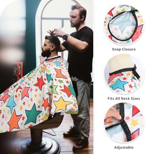 Professional Hair Cutting Cape with Neck Duster Brush, Waterproof Salon Barber Cape with Snaps, Barber Accessories (Star) - Image 4
