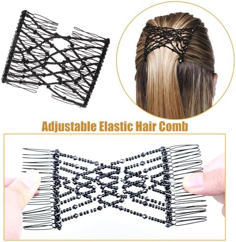 5 Pieces Stretchy Beaded Hair Accessories - Adjustable Elastic Clips, No Crease Pins for Curly Thick Wavy Hair Ponytails, Vintage Bun Makers for Women and Girls - Image 4