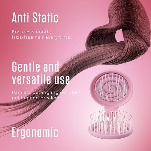 Mini Detangler Travel Hair Brush with Mirror, Makaron Hair Brushes for Women, Men and Kids, Unique 3D Flexible Design for All Hair Types, Styling Accessory, Travel Essentials for Women (LILAC) - Image 4