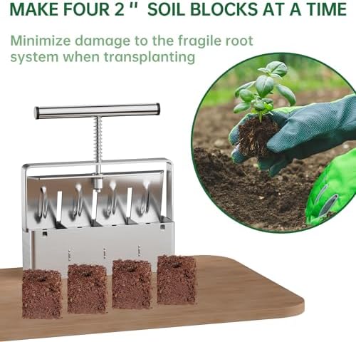 Soil Blocker, 2 Inch Soil Block Maker with 3 Sizes Seed Pins & Comfortable Handle 4 Cell Handlheld Soil Blocking Tool for Seed Starting, Grow Seedling, Outdoor Plants, Greenhouses, Garden - Image 7