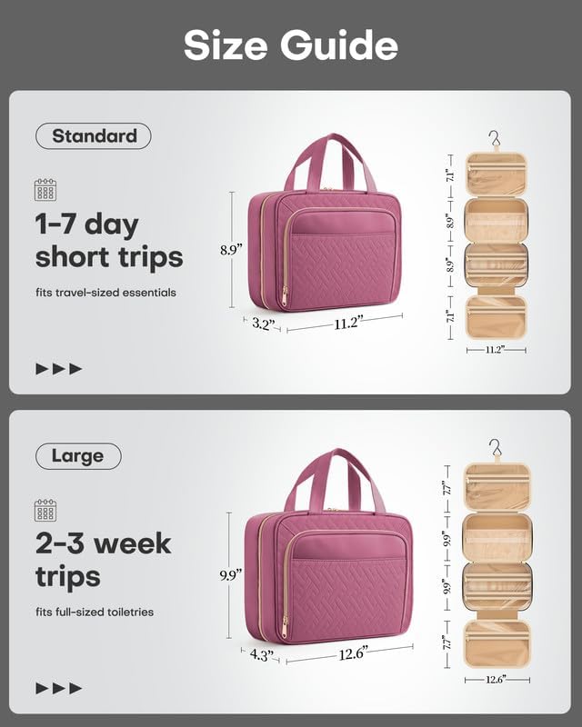 HOTOR Hanging Travel Toiletry Bag Women Men, Rosewood-Pink, Medium - Image 4